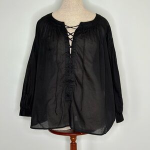 See by Chloe Women's Black Lace-up Neckline Long Sleeves Blouse Size 8